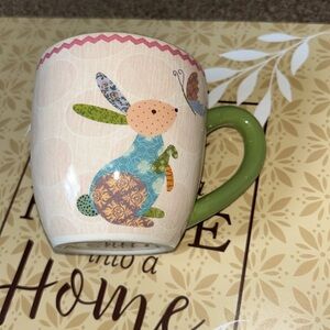 Cracker Barrel Patchwork Rabbit and Butterfly Coffee Mug